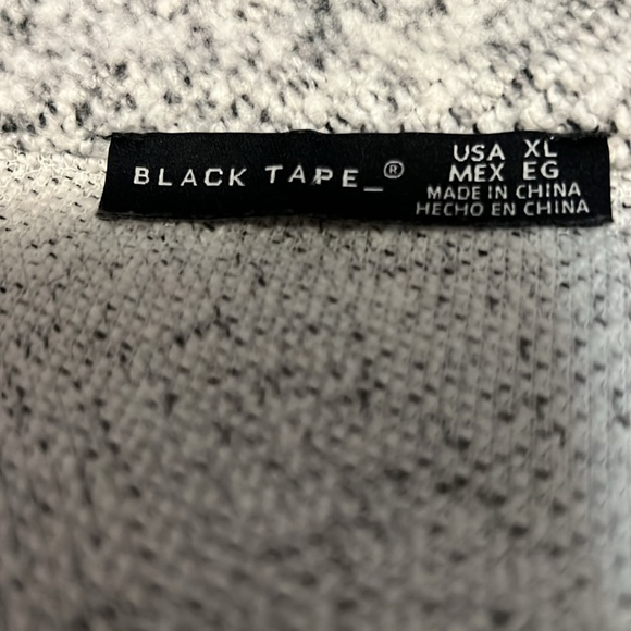 Black Tape Mid Length Jacket Black, White Soft Fuzzy Material Front Zip Pockets - Picture 7 of 9